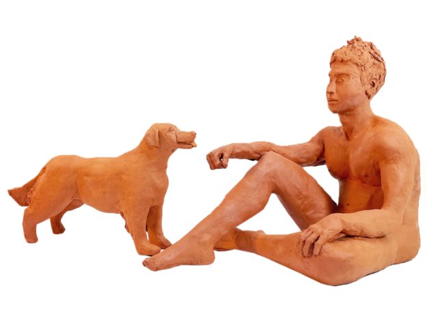 “Boy and his Dog” Terracotta H 10” W 21” D 9”