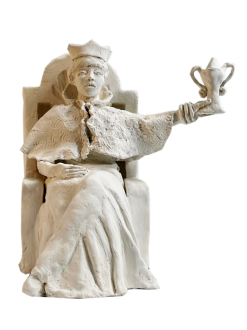 Queen of Cups, white clay, 13 x 12 x 9 in.