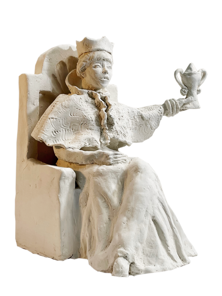 Queen of Cups, white clay, 13 x 12 x 9 in.